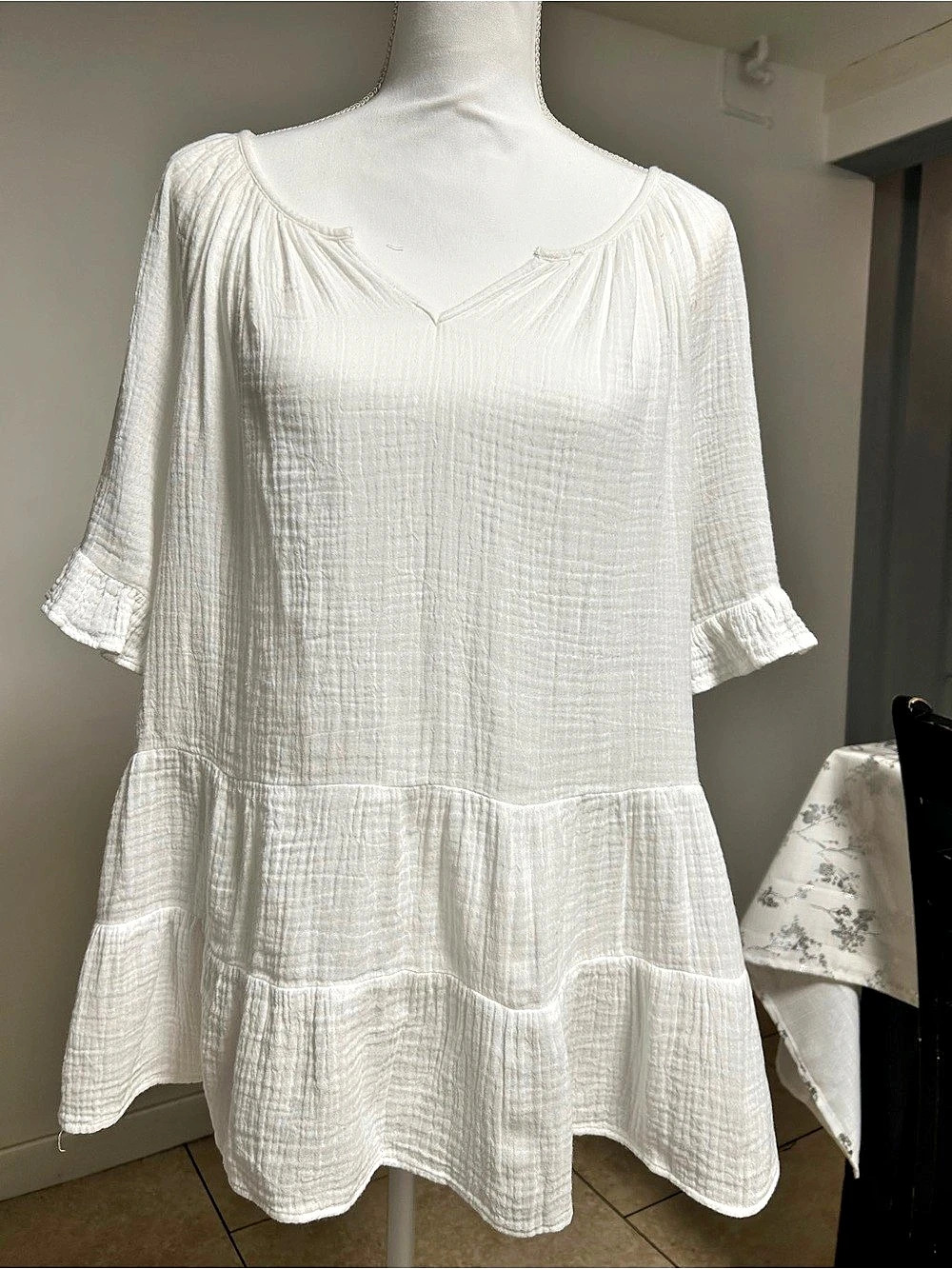 beachlunchlounge Camila Cotton Gauze Tiered Dress Mini Dress White XL/18